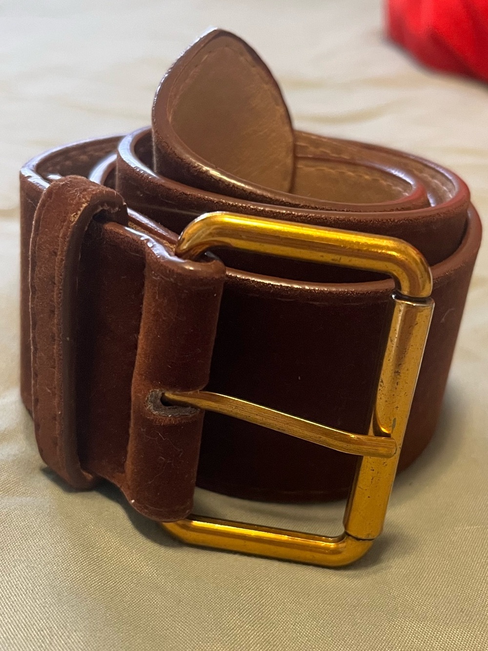 Brown Leather Belt with Gold Buckle